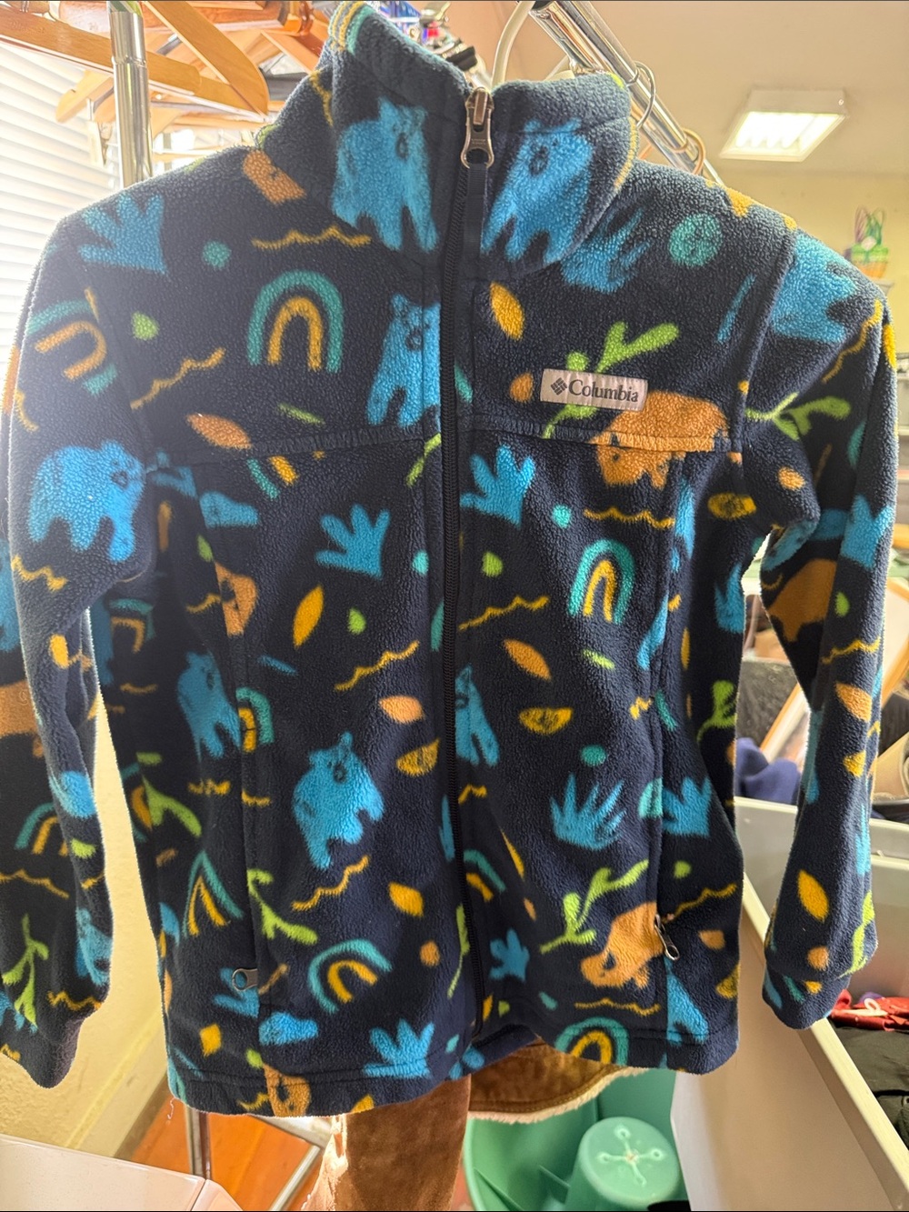 Columbia Kids Navy Fleece Jacket with Blue, Teal, Green and Orange Prints